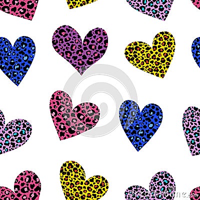 Seamless pattern Hearts animal print. Leopard heart vector illustration Cartoon Illustration